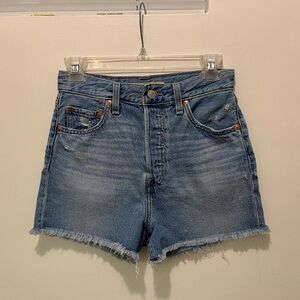 Levi’s Ribcage High Rise Blue Jean Denim Shorts / Distressed/ Frayed - 26